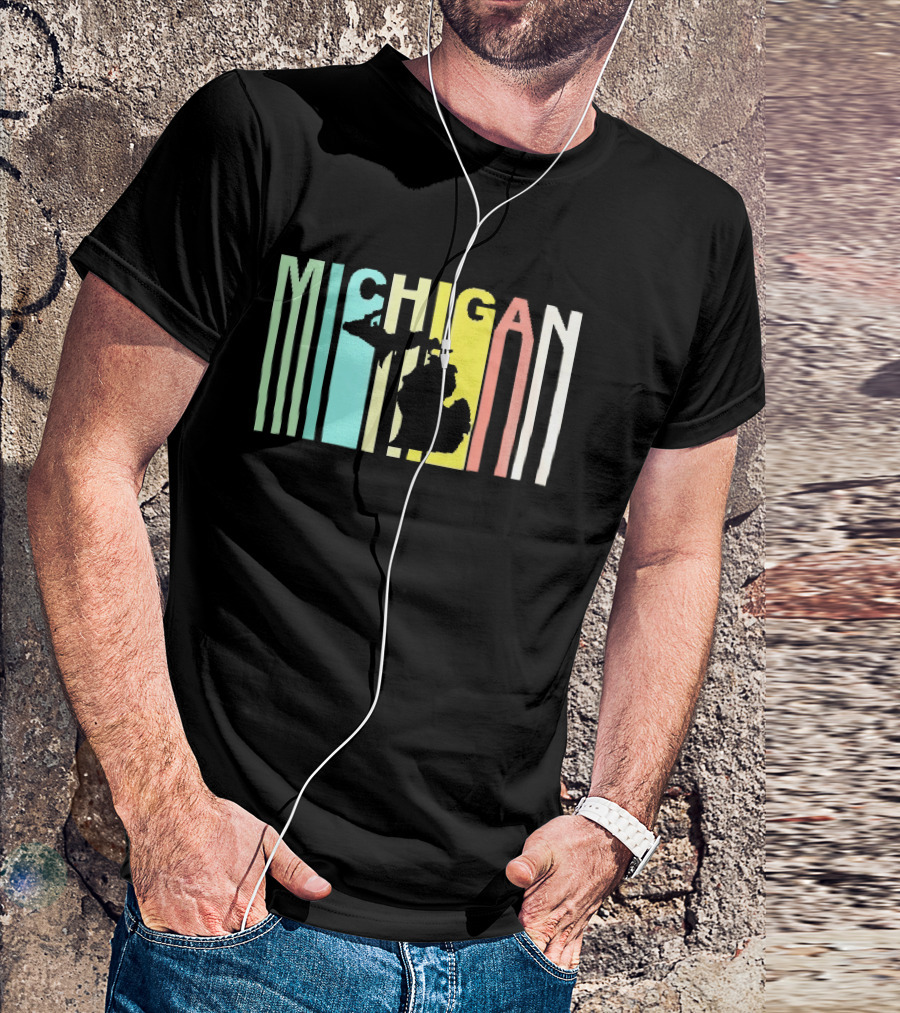 Michigan Colorful Vertical Stripe Map T-Shirt