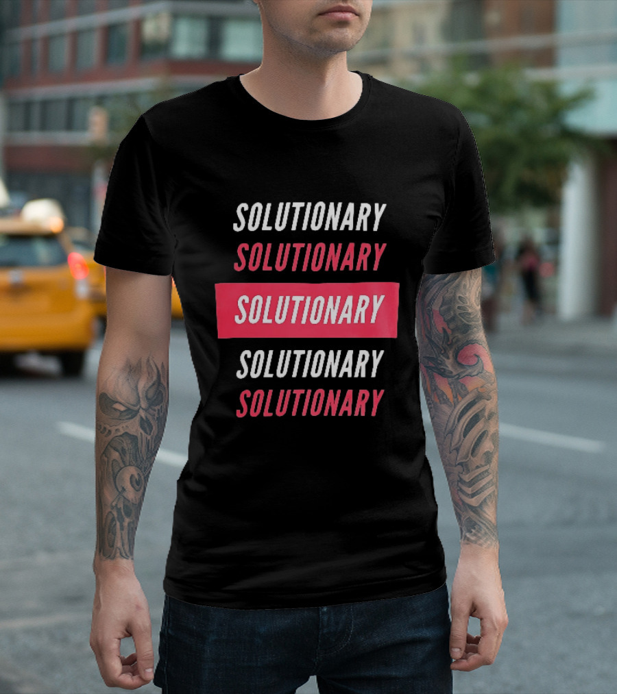 SOLUTIONARY Stacked Text Slanted Red Rectangle T-Shirt