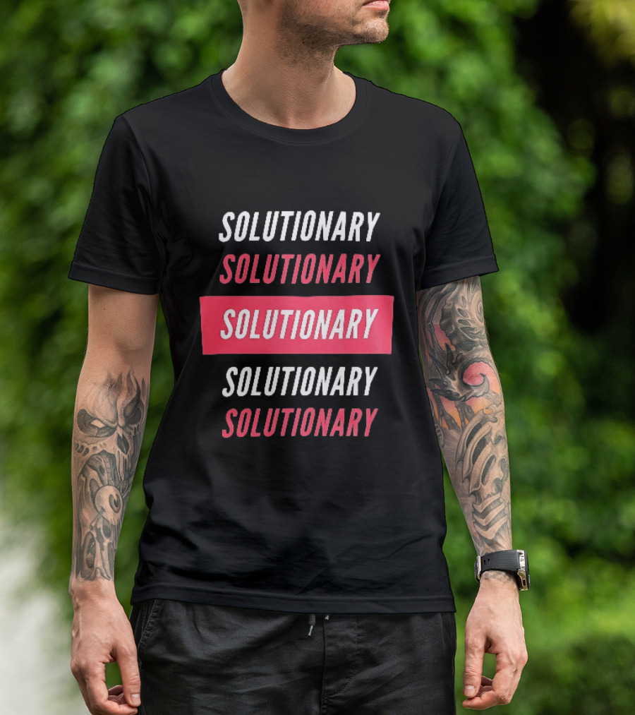 SOLUTIONARY Stacked Text Slanted Red Rectangle T-Shirt
