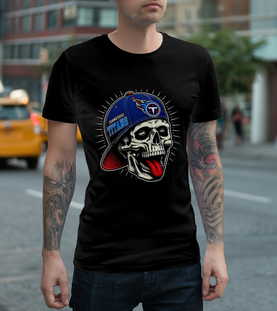 Tennessee Titans Skull Cap Logo Tongue Out T-Shirt