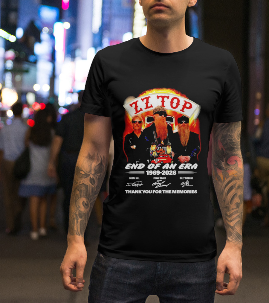 ZZ Top End Of An Era 1969 2026 Dusty Hill Frank Beard Billy Gibbons Thank You For The Memories T-Shirt