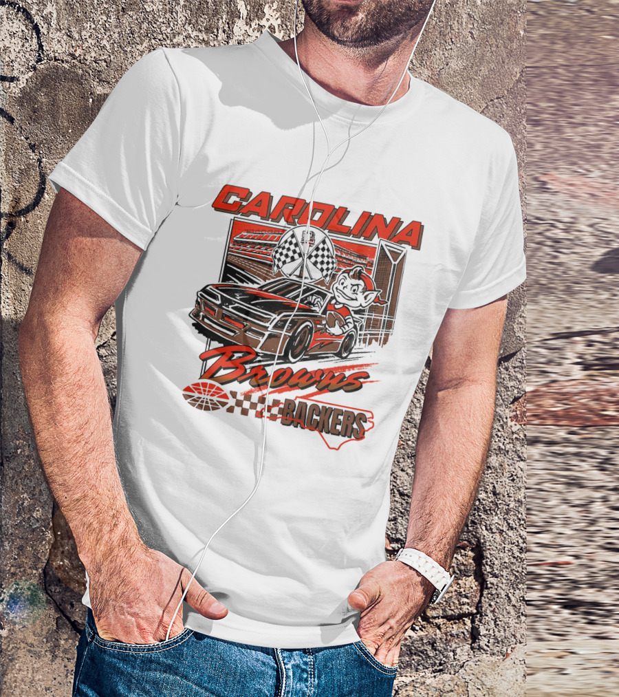 Carolina Browns Backers Racing Stadium Elf Car Checked Flag T-Shirt