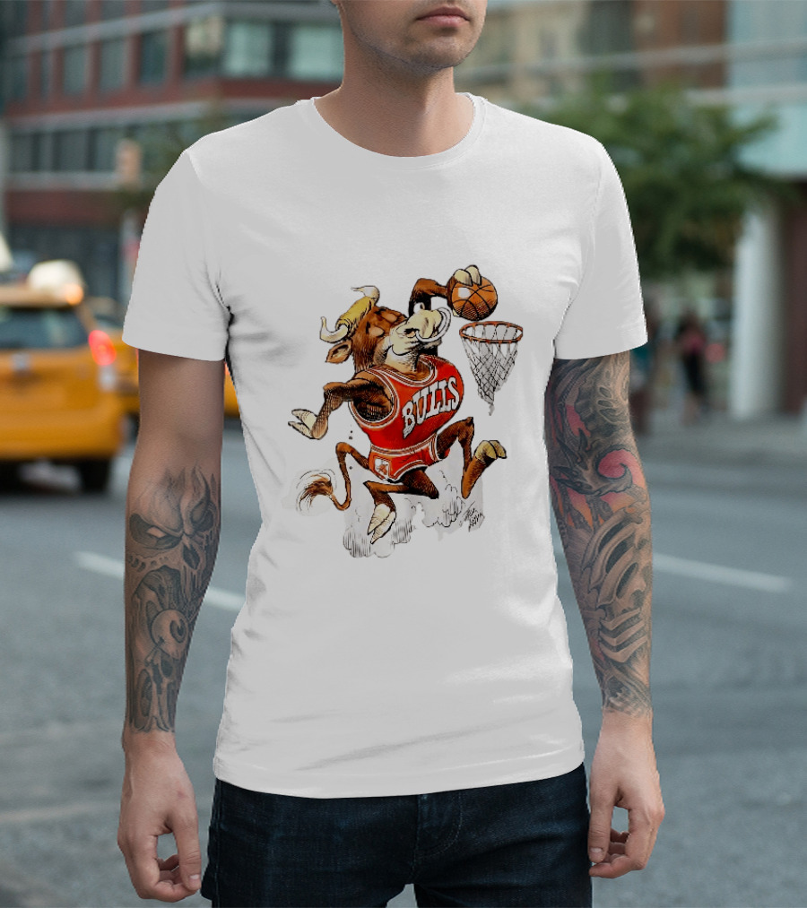 Chicago Bulls NBA Jack Davis Cartoon Caricature Dunking Basketball Hoop Sports Fanatic T-Shirt