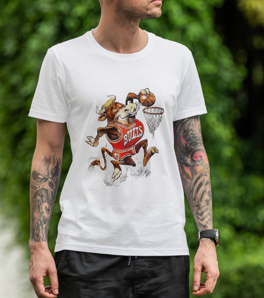 Chicago Bulls NBA Jack Davis Cartoon Caricature Dunking Basketball Hoop Sports Fanatic T-Shirt