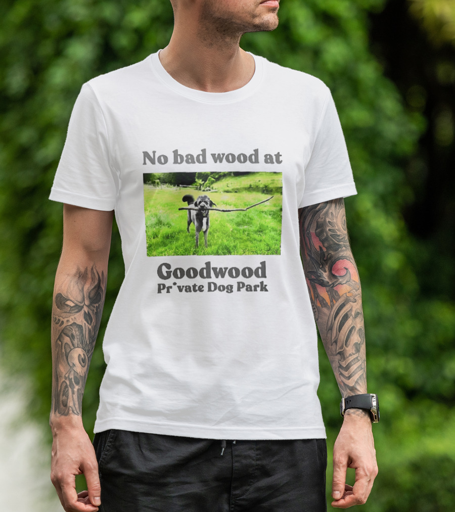 No Bad Wood At Goodwood Private Dog Park Playful Pup With Stick T-Shirt