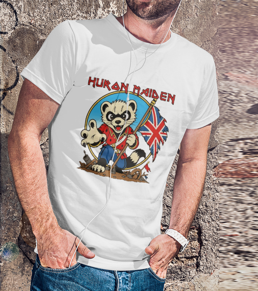 Huron Maiden Ferret Holding British Union Jack Flag T-Shirt