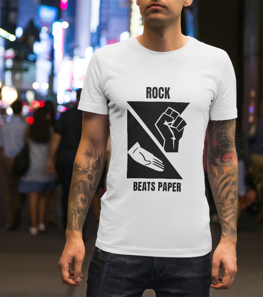 Rock Beats Paper Clenched Fist Open Palm Geometric Split T-Shirt