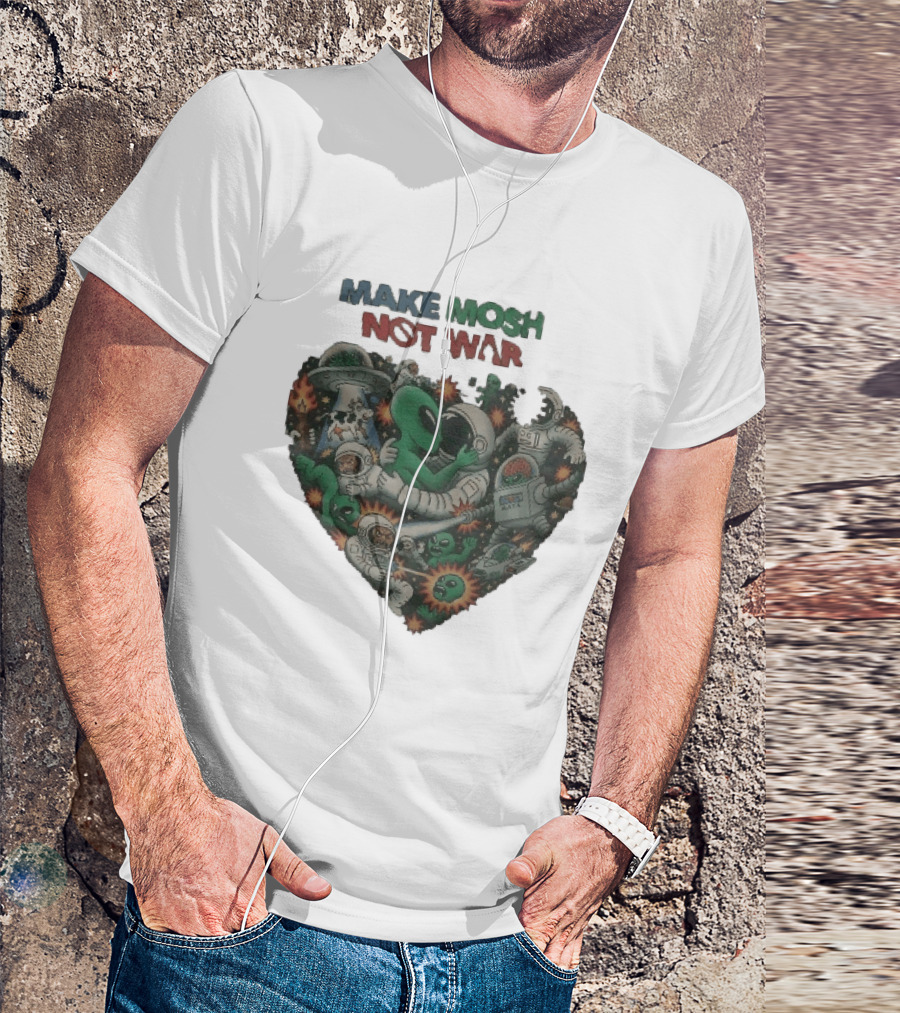 Make Mosh Not War Alien Astronauts Heart Explosion T-Shirt