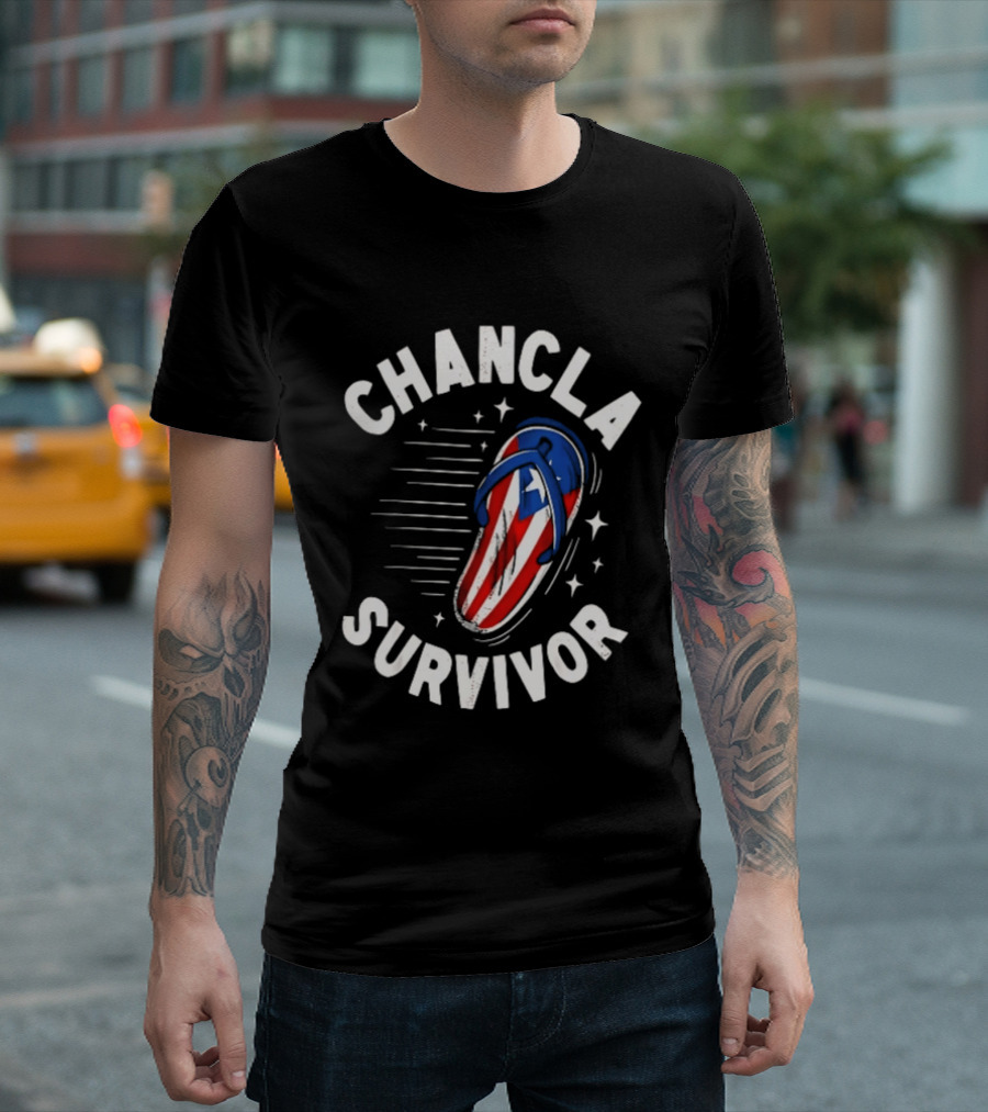 Chancla Survivor Puerto Rico Flag Flip Flop Novelty T-Shirt