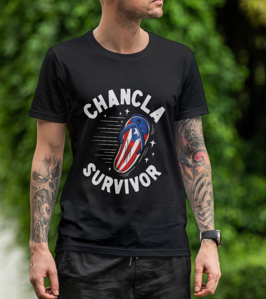 Chancla Survivor Puerto Rico Flag Flip Flop Novelty T-Shirt