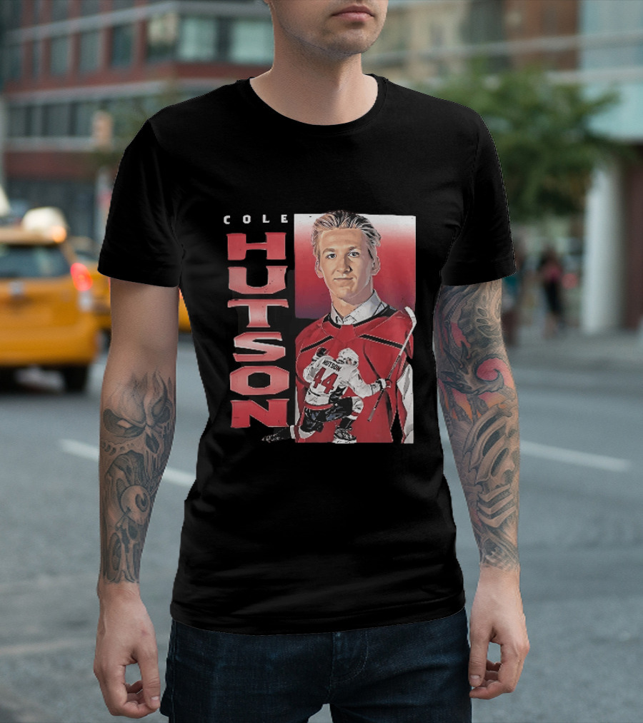 Cole Hutson Ice Hockey Player Red Jersey Number 44 Celebration T-Shirt