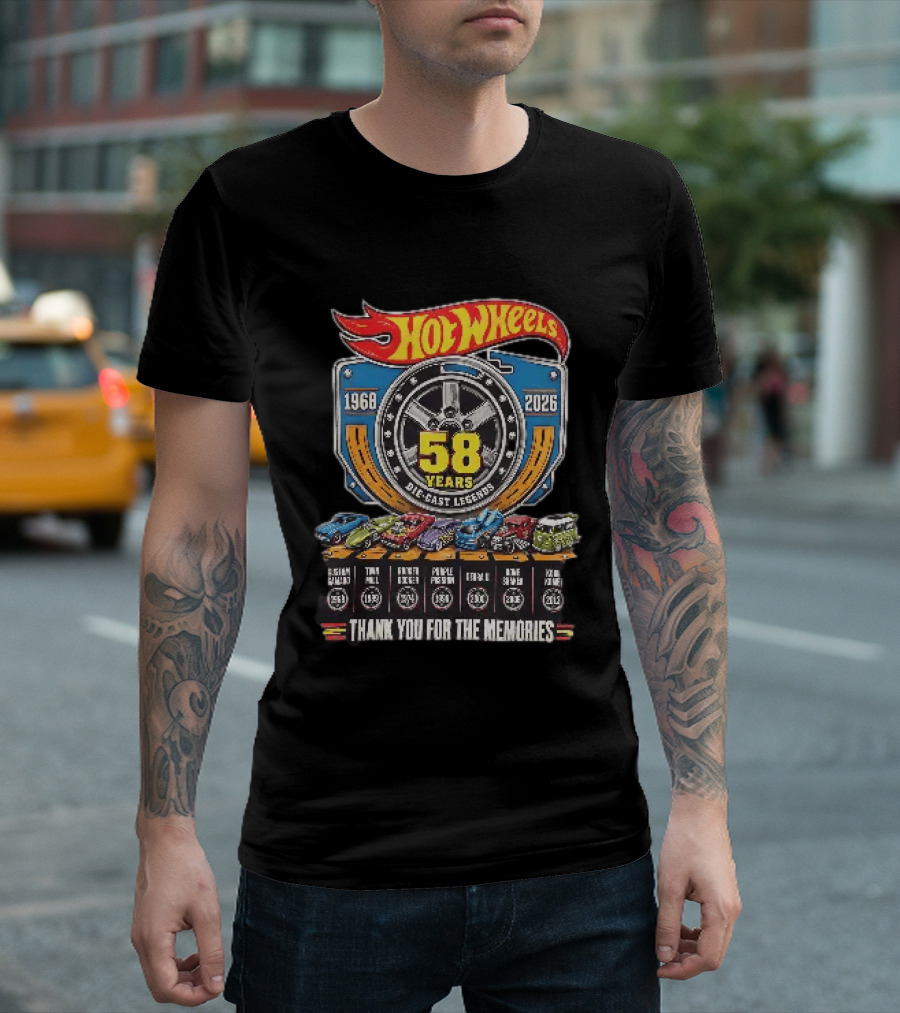 Hot Wheels 1968 2026 58 Years Die Cast Legends Thank You For The Memories T-Shirt