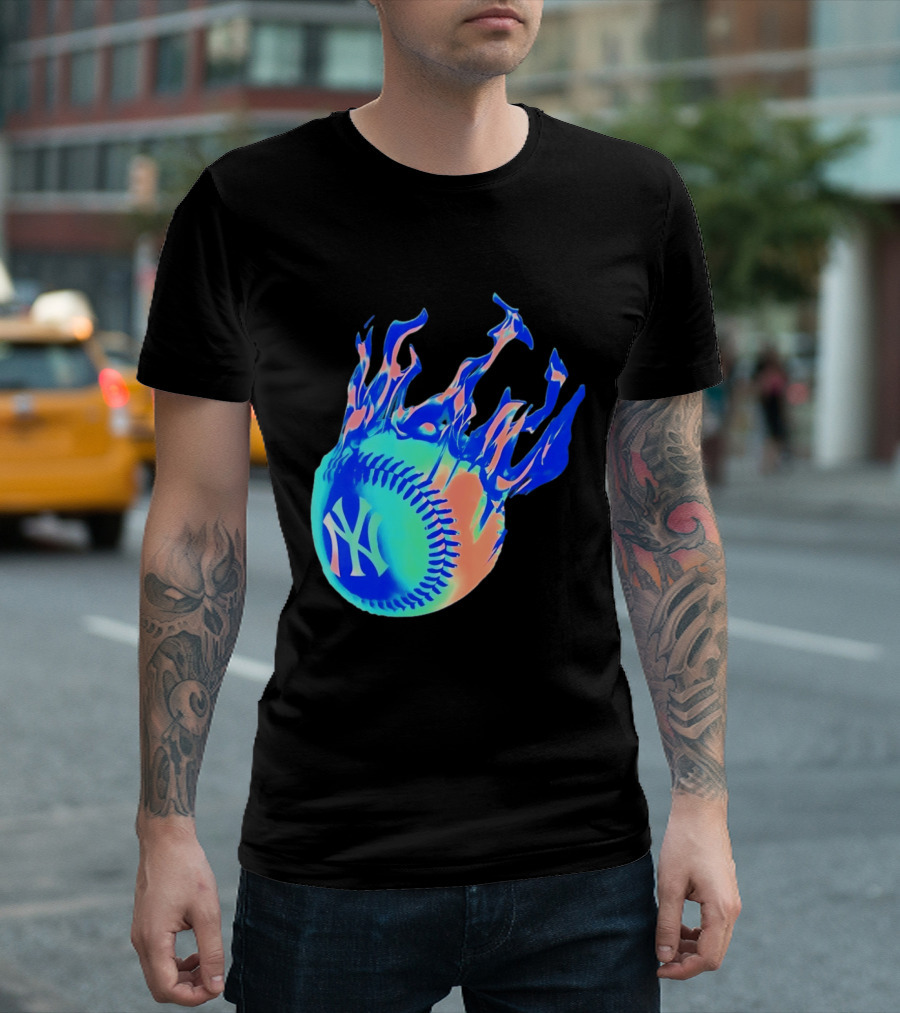 New York Yankees MLB Flaming Baseball Iconic Sports Team T-Shirt