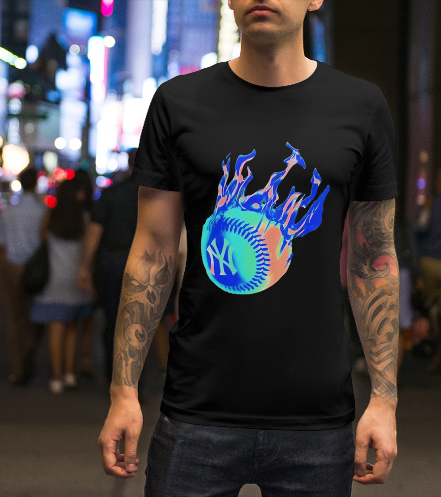 New York Yankees MLB Flaming Baseball Iconic Sports Team T-Shirt