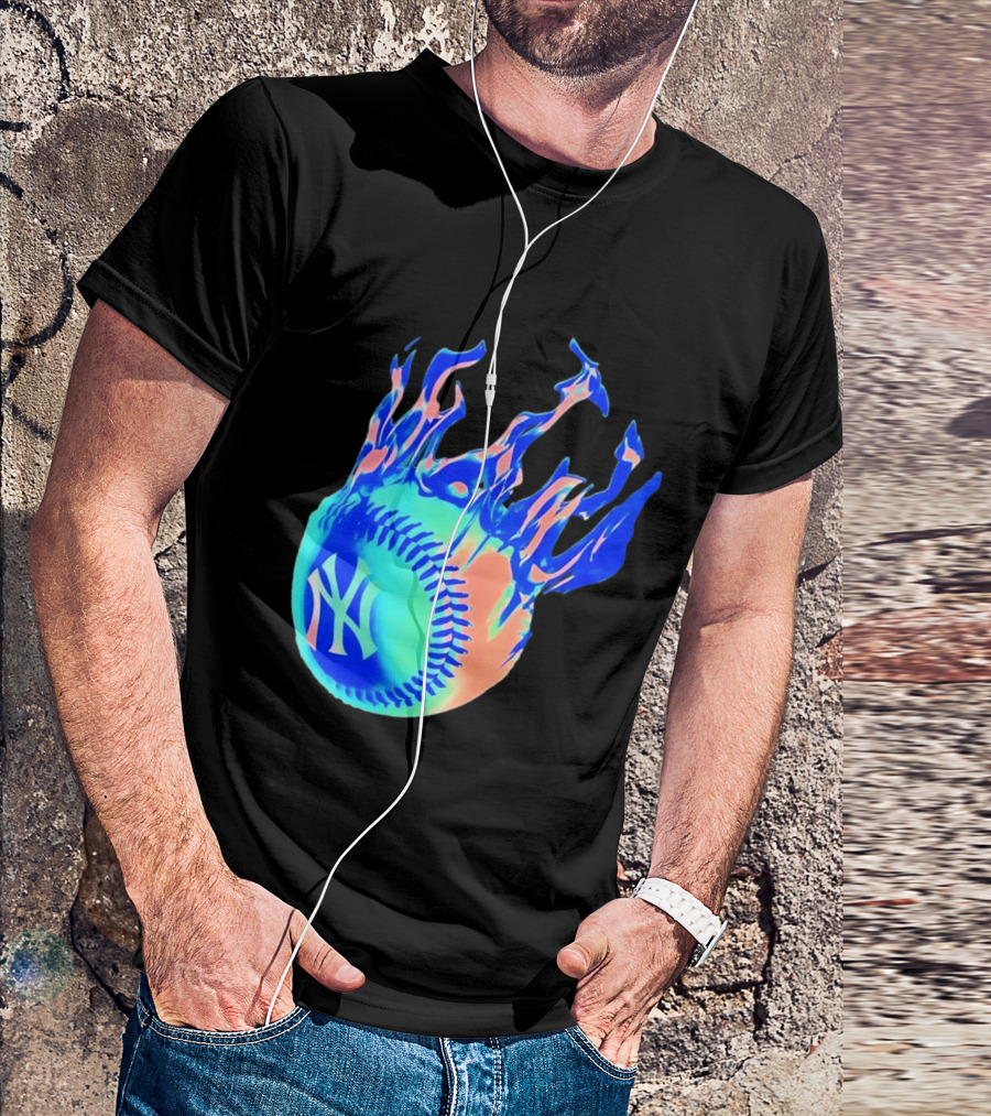 New York Yankees MLB Flaming Baseball Iconic Sports Team T-Shirt