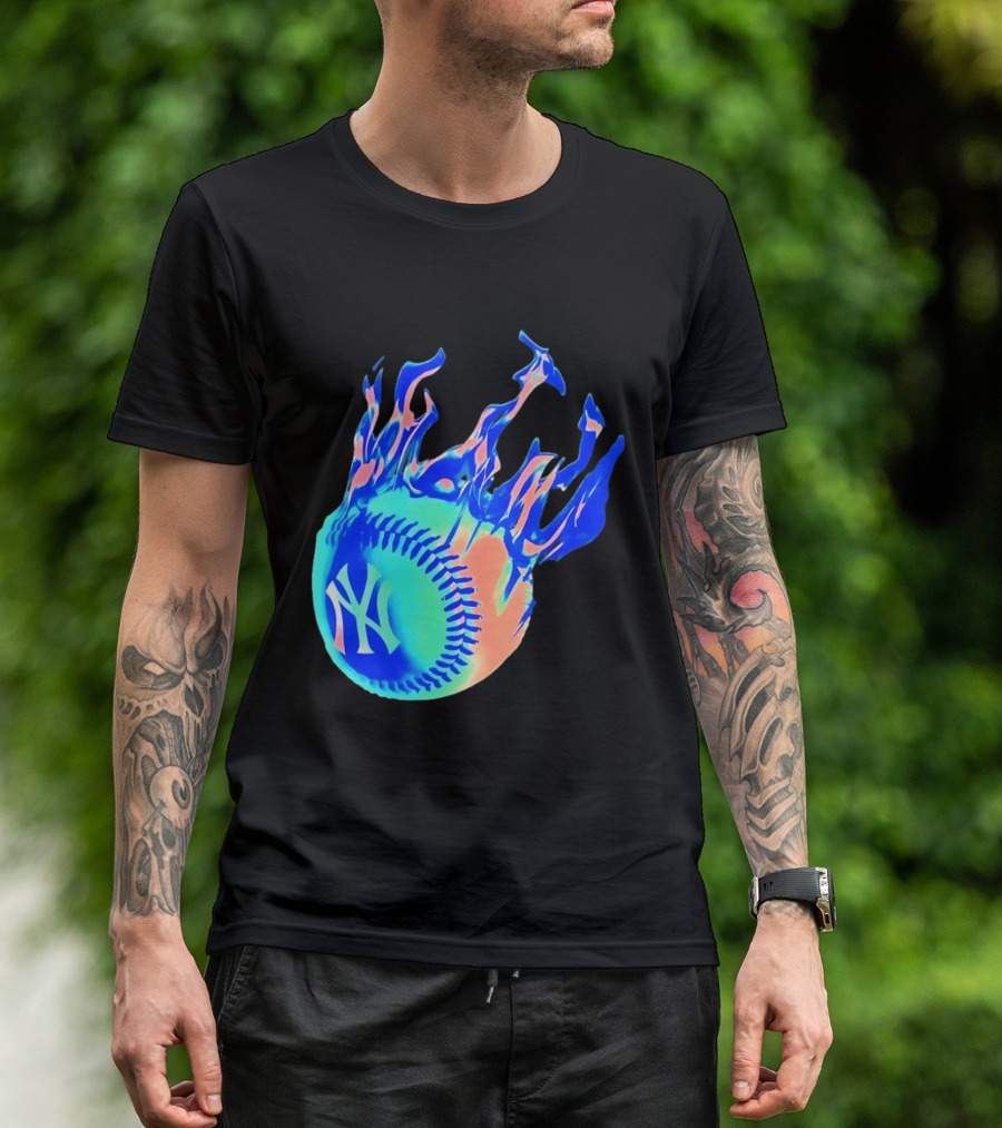 New York Yankees MLB Flaming Baseball Iconic Sports Team T-Shirt