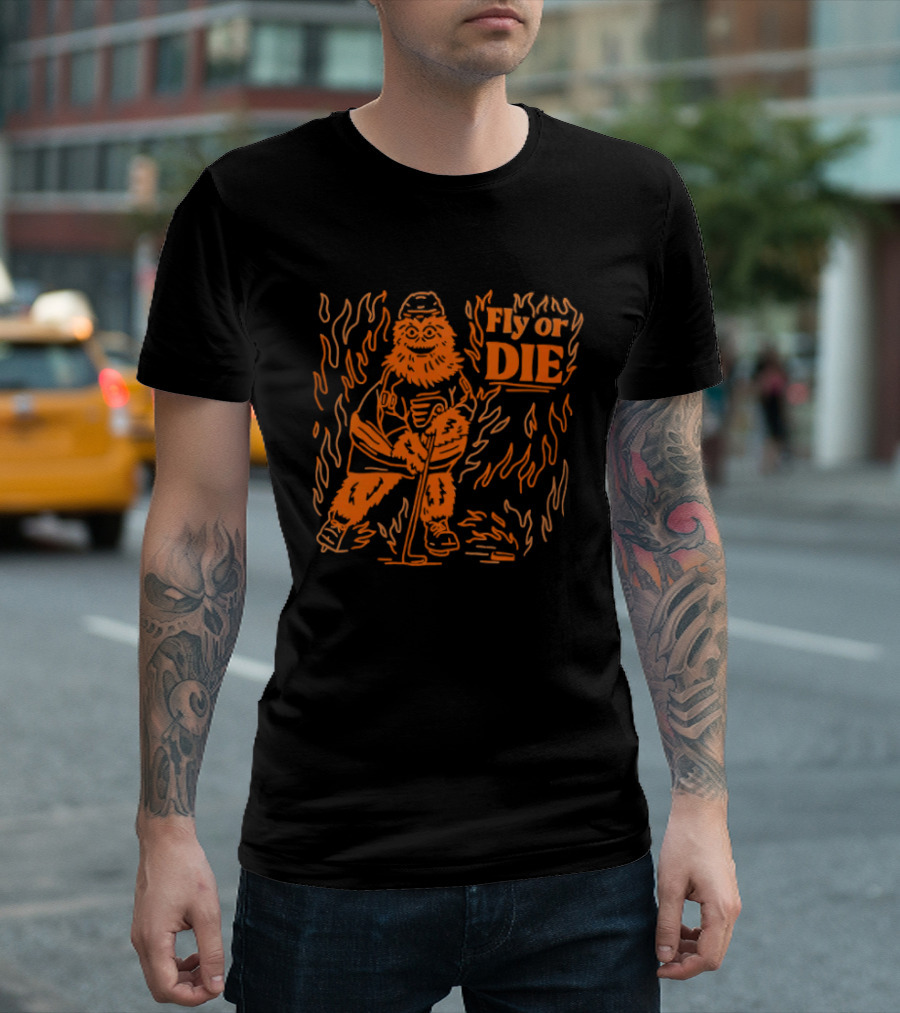 Fly Or Die Gritty Philadelphia Flyers Hockey Flame T-Shirt