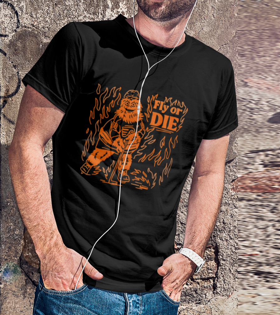 Fly Or Die Gritty Philadelphia Flyers Hockey Flame T-Shirt