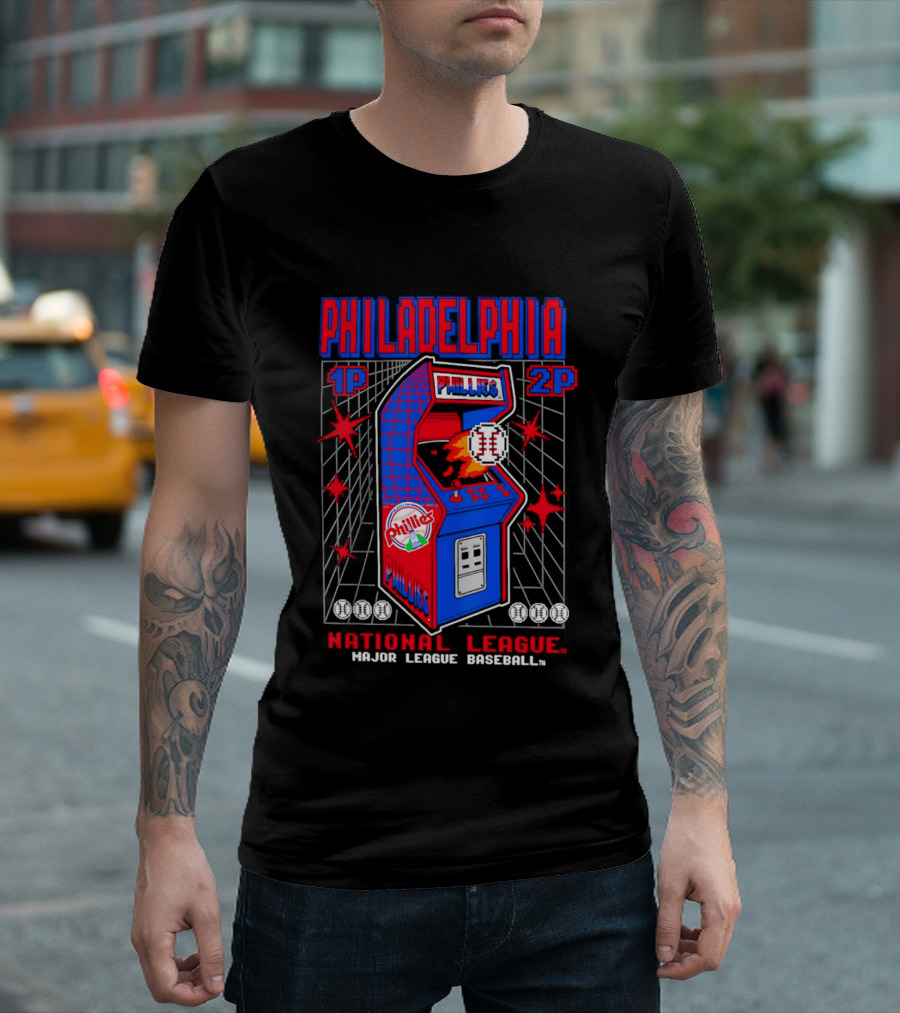 Philadelphia Phillies 1P 2P National League Major League Baseball Arcade T-Shirt