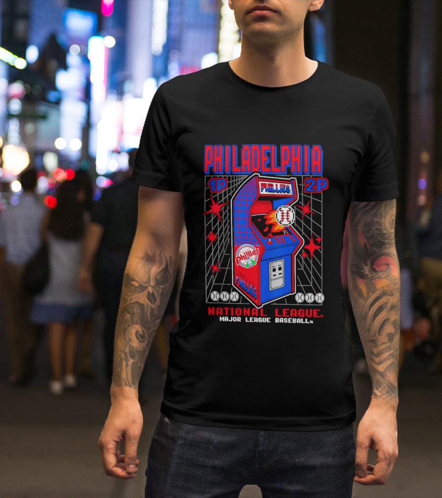 Philadelphia Phillies 1P 2P National League Major League Baseball Arcade T-Shirt