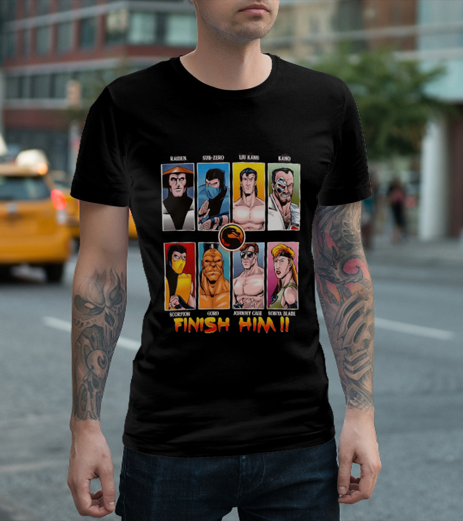 Raiden Sub Zero Liu Kang Kano Scorpion Goro Johnny Cage Sonya Blade Finish Him Mortal Kombat T-Shirt