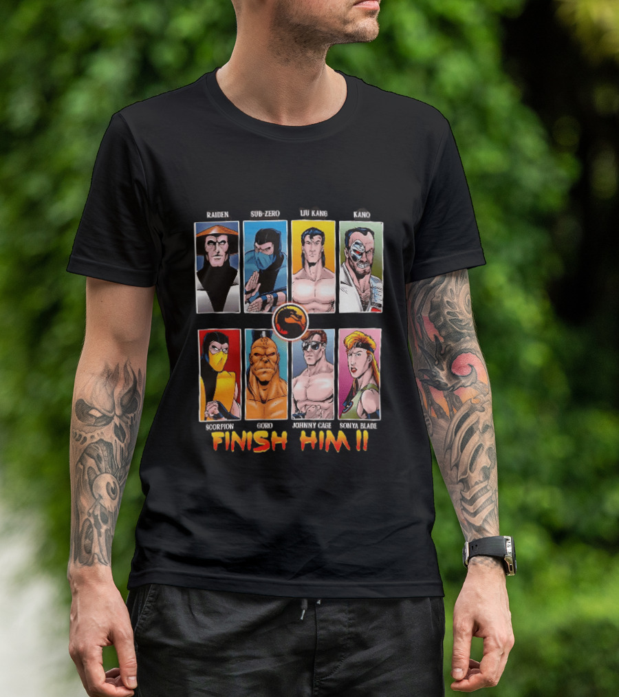 Raiden Sub Zero Liu Kang Kano Scorpion Goro Johnny Cage Sonya Blade Finish Him Mortal Kombat T-Shirt