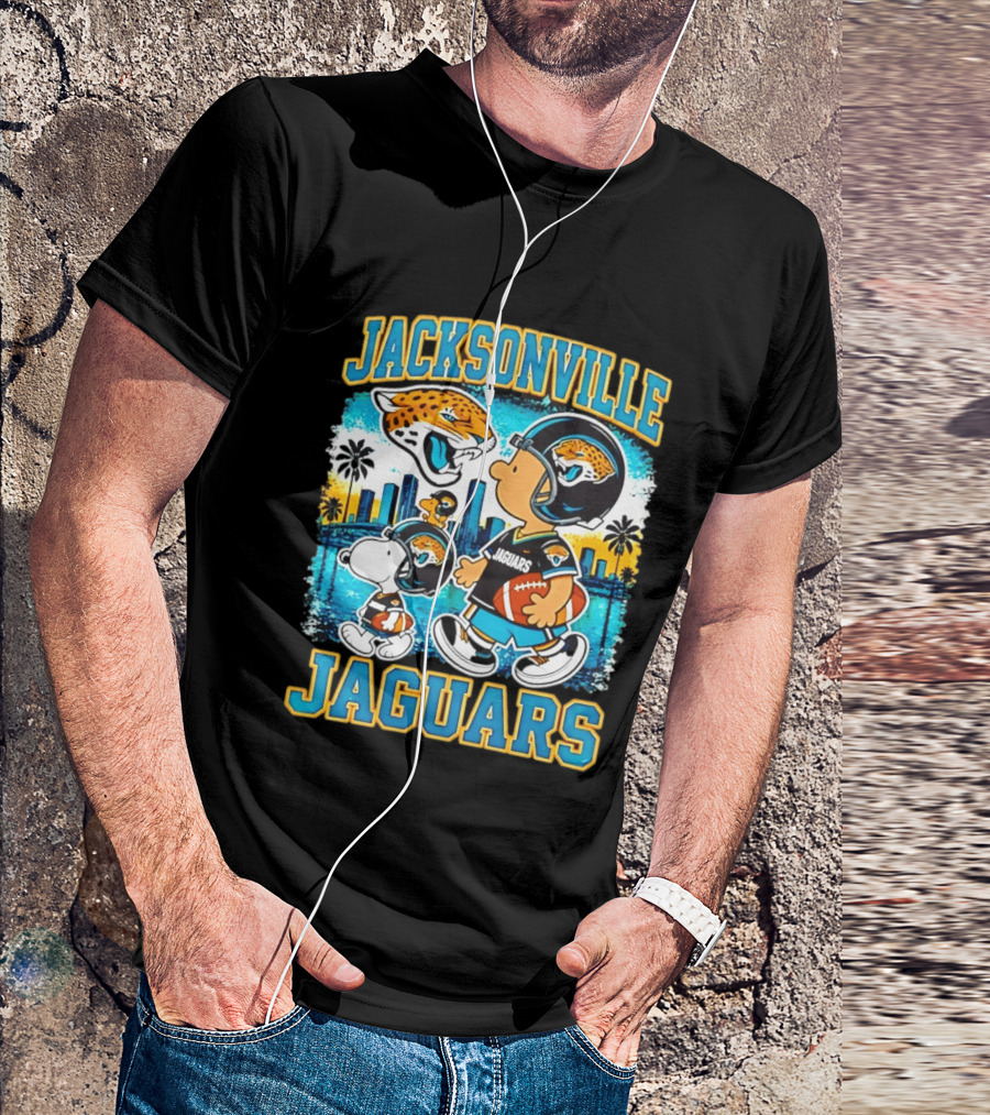 Jacksonville Jaguars Snoopy Woodstock Skyline 2026 Football T-Shirt