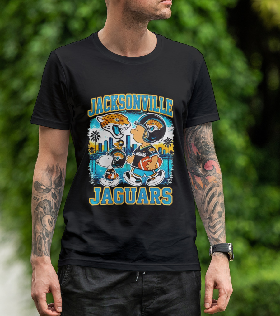 Jacksonville Jaguars Snoopy Woodstock Skyline 2026 Football T-Shirt