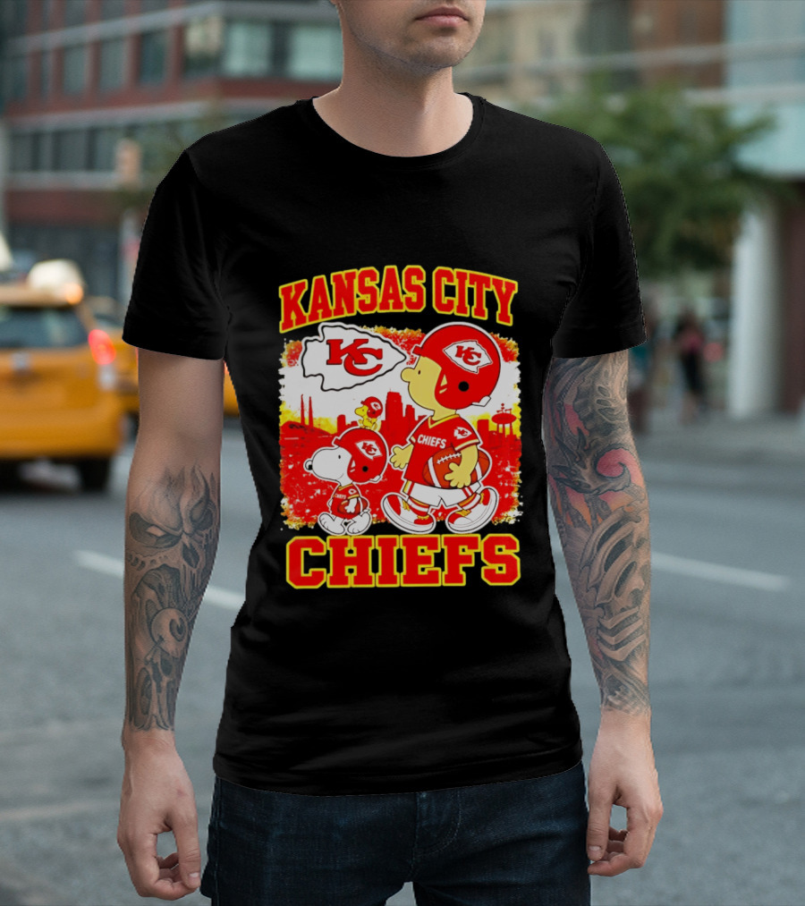 Kansas City Chiefs Snoopy Woodstock Skyline Football 2026 T-Shirt