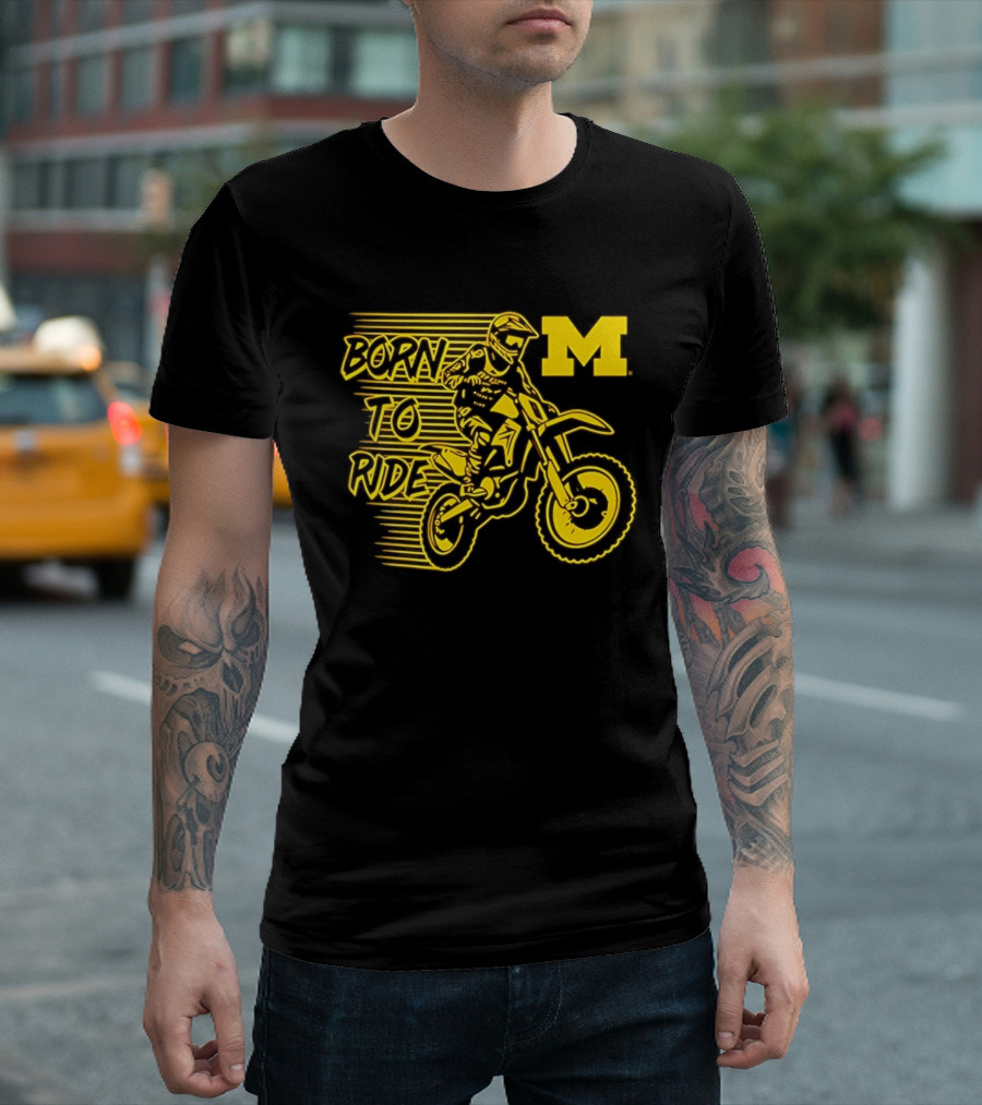 Michigan Wolverines Born To Ride Motocross M Logo Motocross Enthusiast Gear T-Shirt