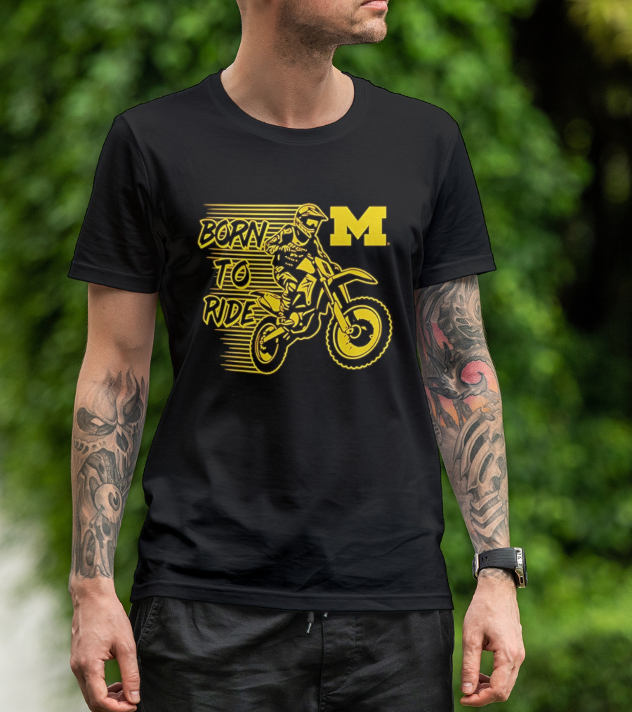 Michigan Wolverines Born To Ride Motocross M Logo Motocross Enthusiast Gear T-Shirt