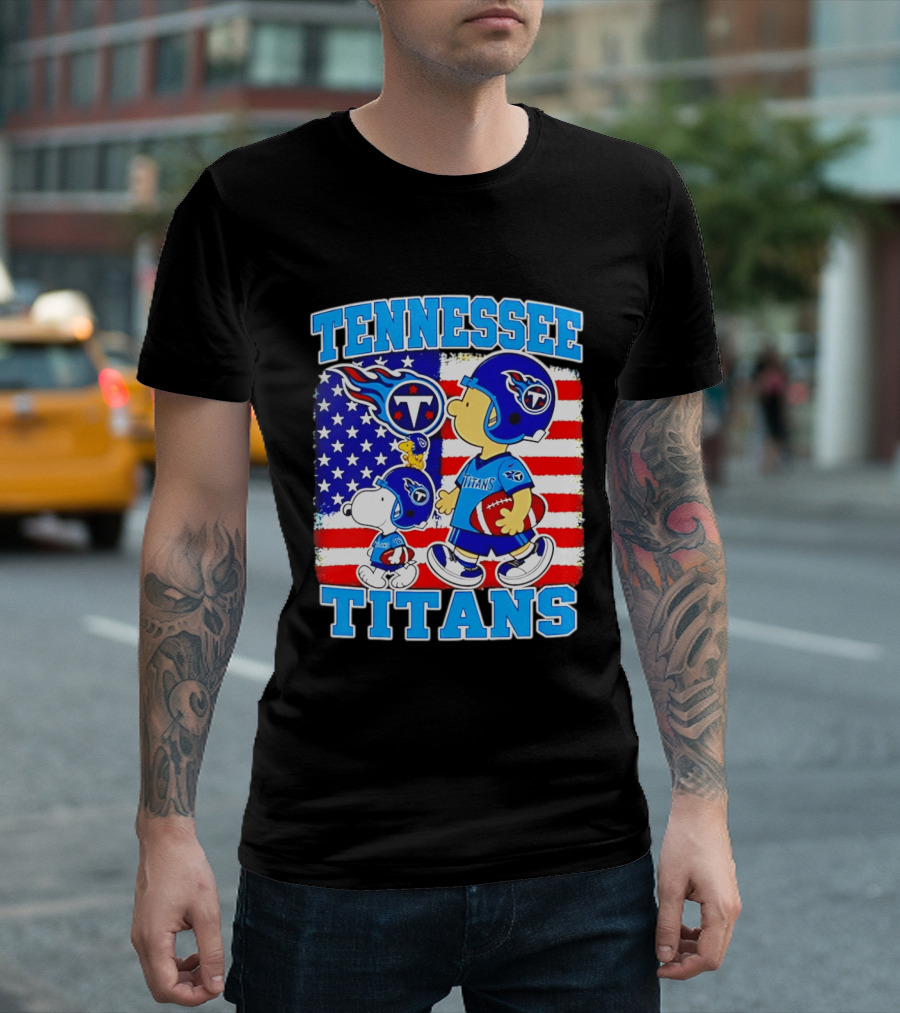 Tennessee Titans Snoopy Woodstock American Flag NFL Football 2026 T-Shirt