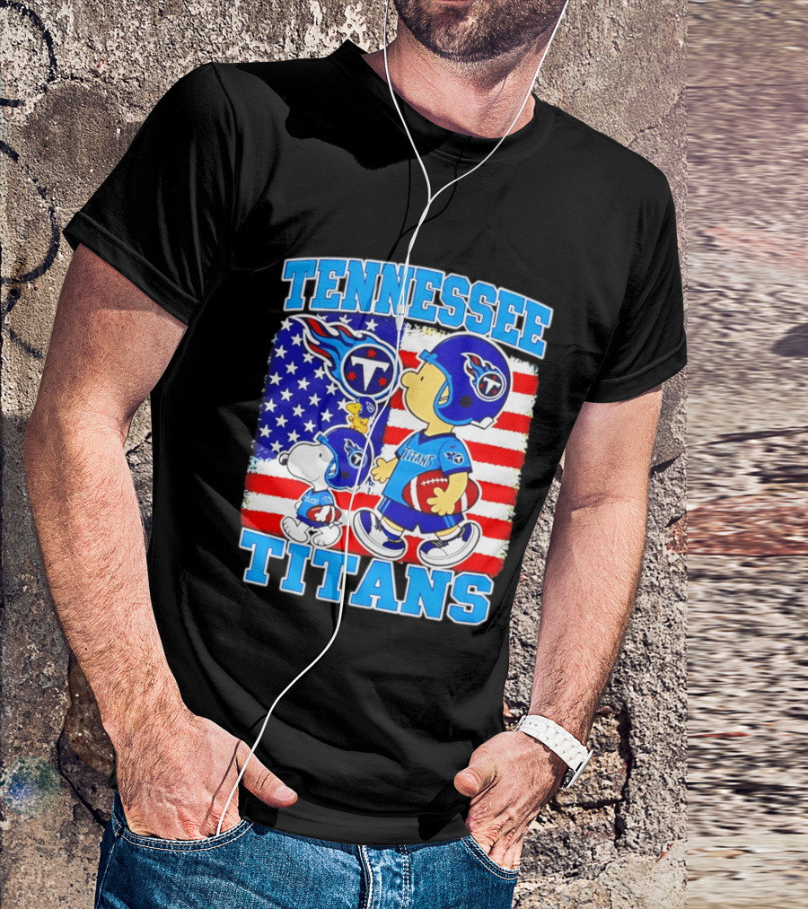 Tennessee Titans Snoopy Woodstock American Flag NFL Football 2026 T-Shirt