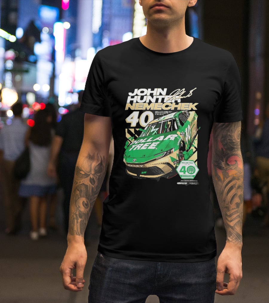 John Hunter Nemechek Dollar Tree 301 40th Anniversary 2026 Green Gold Toyota Camry Nascar New Hampshire Est 1986 T-Shirt