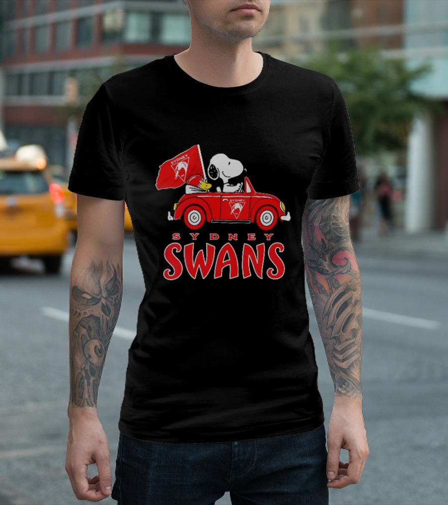 Sydney Swans Snoopy Woodstock Red Car Banner T-Shirt
