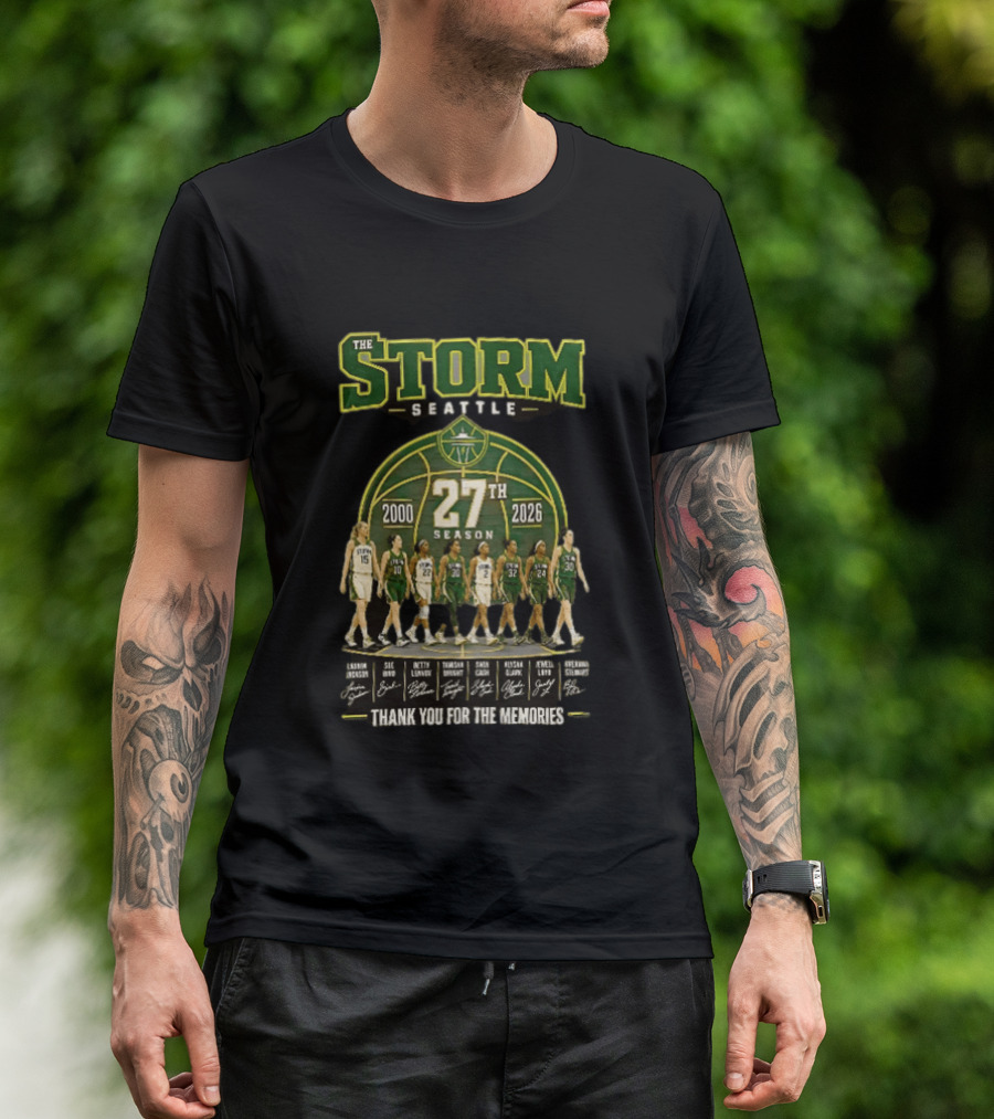 The Storm Seattle 27th Season 2000 2026 Thank You For The Memories Sue Bird Jewell Loyd Breanna Stewart Sami Whitcomb Noelle Quinn Ezi Magbegor T-Shirt