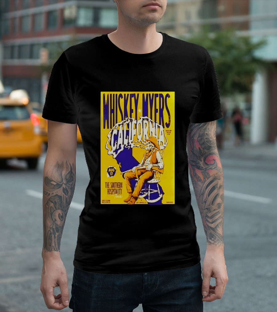 Whiskey Myers California Southern Hospitality Tour August 17 Los Angeles Reclining Cowboy T-Shirt
