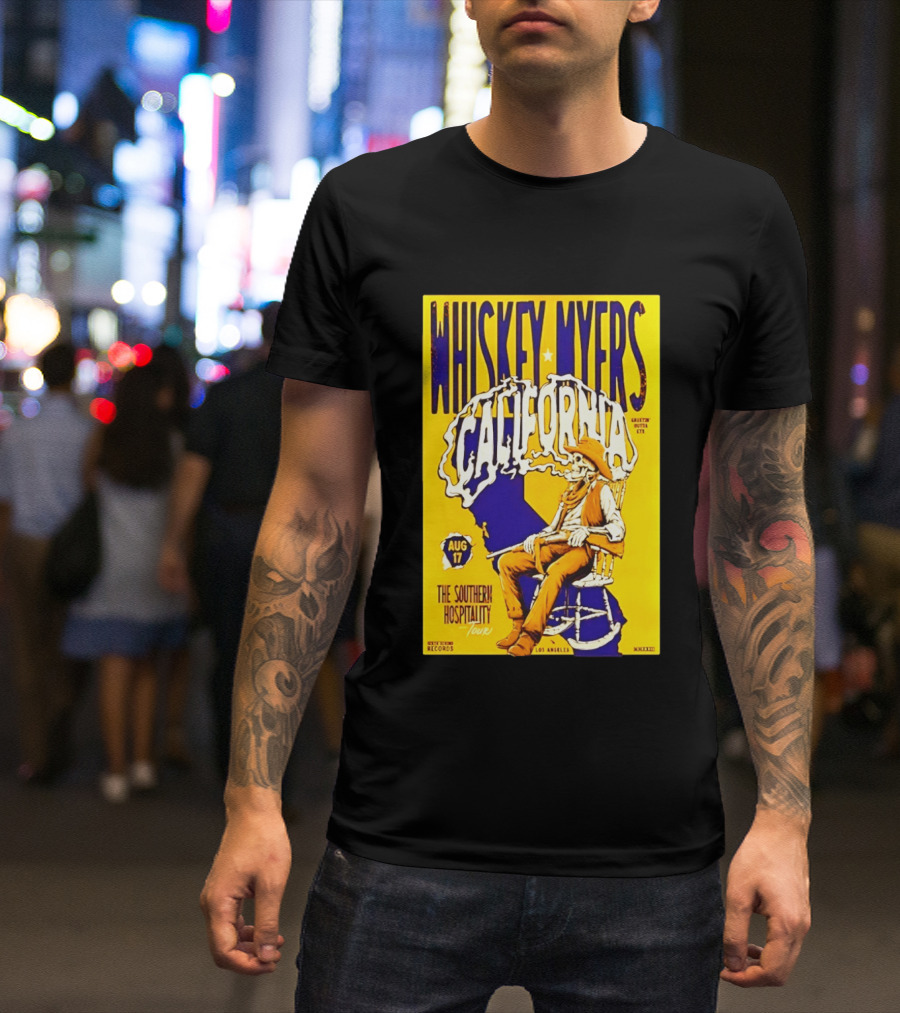 Whiskey Myers California Southern Hospitality Tour August 17 Los Angeles Reclining Cowboy T-Shirt