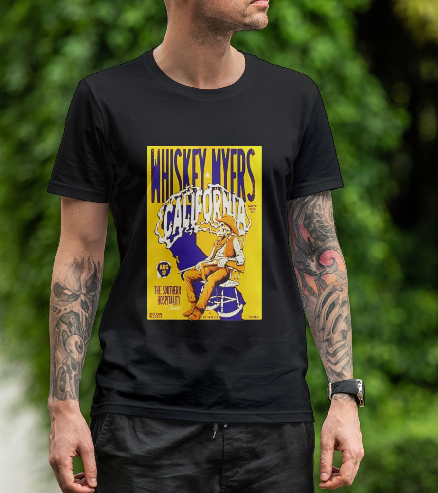 Whiskey Myers California Southern Hospitality Tour August 17 Los Angeles Reclining Cowboy T-Shirt