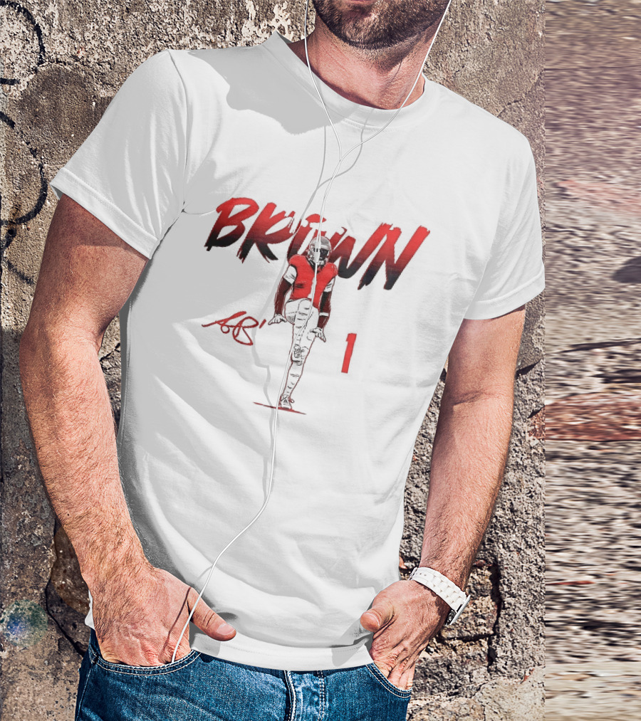 Brown AB 1 Football Player Red Brush Stroke High Knee Pose T-Shirt