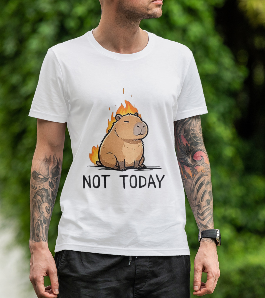 Capybara On Fire Not Today Calm Meme T-Shirt