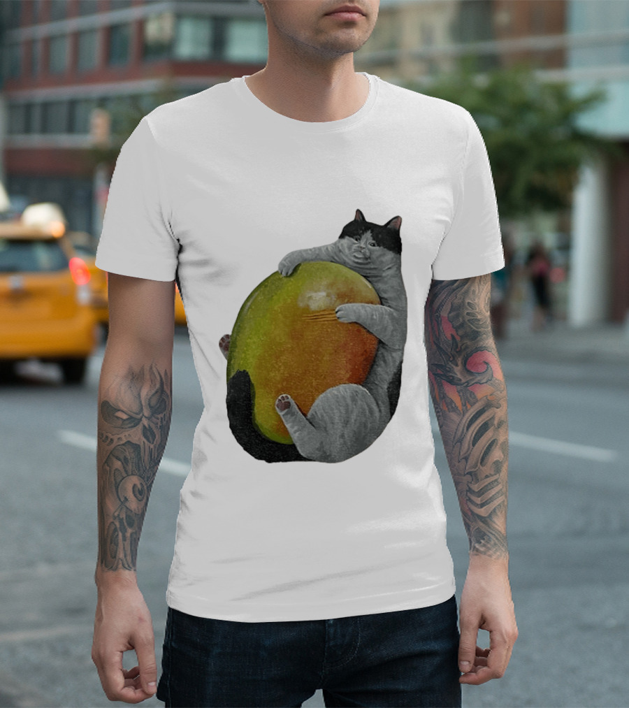 Cat Hugging Giant Mango Fruit T-Shirt