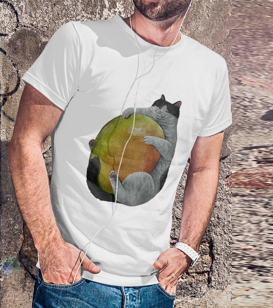 Cat Hugging Giant Mango Fruit T-Shirt