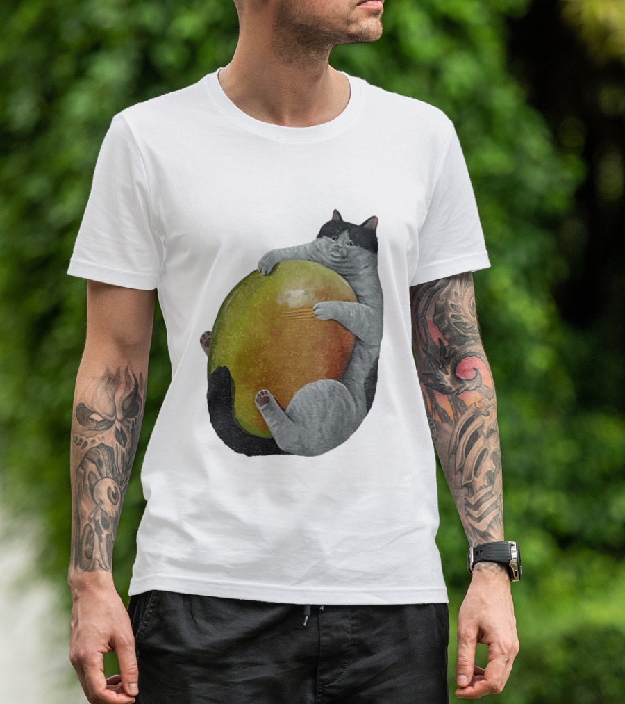 Cat Hugging Giant Mango Fruit T-Shirt