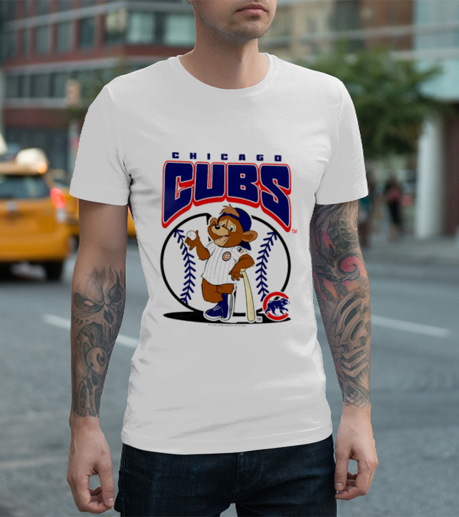Chicago Cubs MLB 2026 Mania Bear Character Baseball Bat T-Shirt