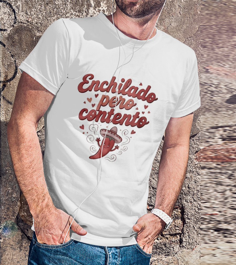 Enchilado Pero Contento Sombrero Chili Pepper Cartoon Hearts T-Shirt