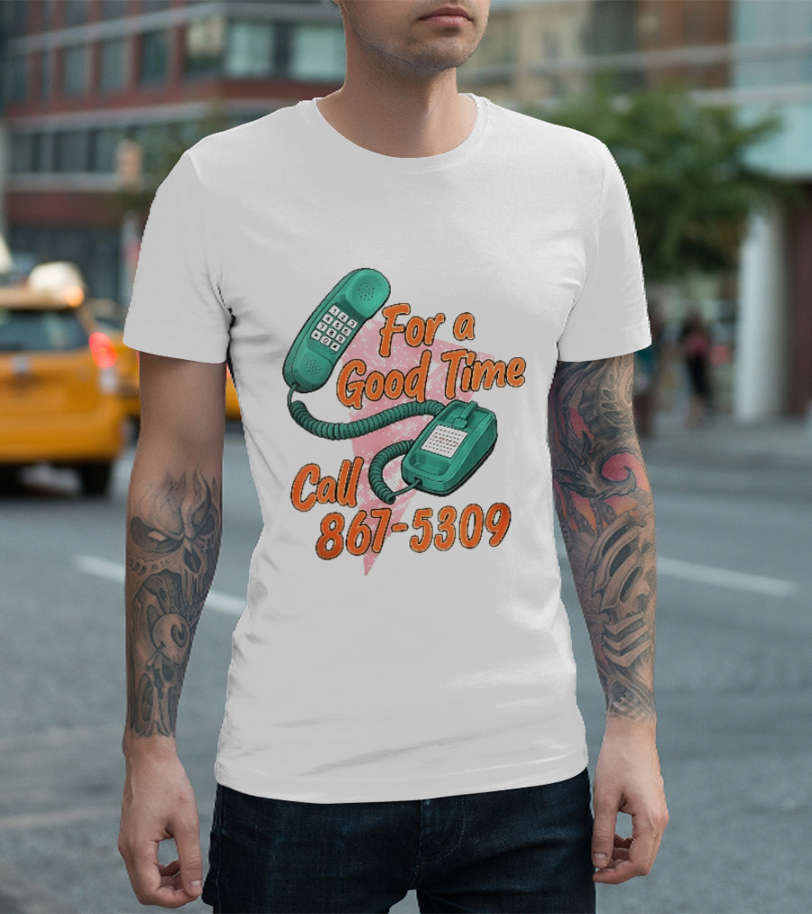 For A Good Time Call 867 5309 Teal Telephone Pink Triangle T-Shirt