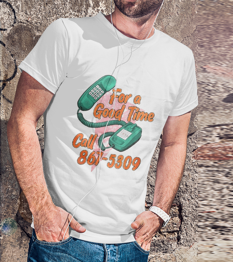 For A Good Time Call 867 5309 Teal Telephone Pink Triangle T-Shirt