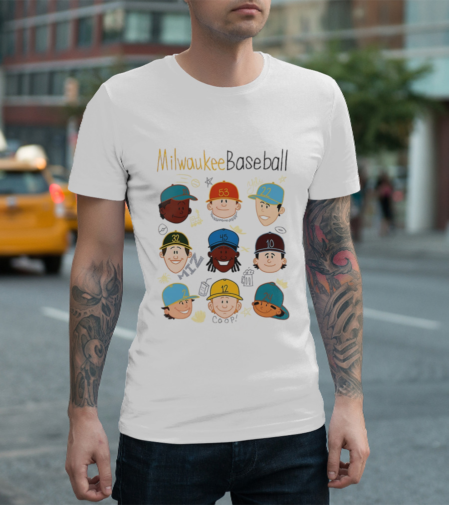 Milwaukee Baseball Players Cartoon Faces Yeli Coop Miz T-Shirt