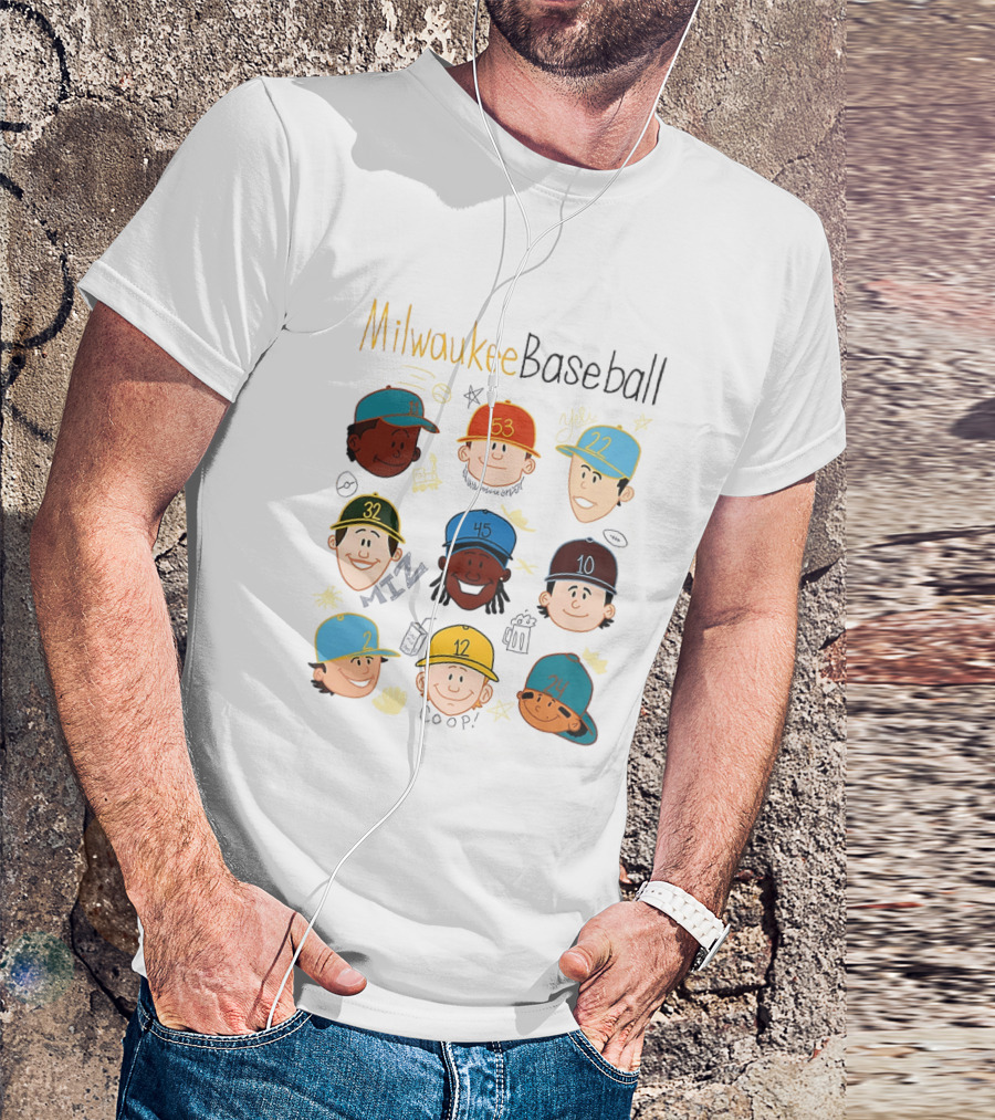 Milwaukee Baseball Players Cartoon Faces Yeli Coop Miz T-Shirt